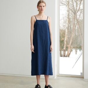 Navy Blue Linen Slip Dress Linenfox